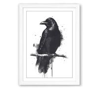 Raven in Ink Japandi Framed Wall Art Print A2 (59.4×42cm) White, Wall Decor for Living Room, Bedroom, Office & Home, Ready to Hang, Art Gift