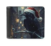 Raven in Santas Hat Moon Bi-fold Men's Wallets with 6 Card Slots Slim Travel Purse Leather Money Clip