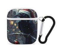 Raven in Santas Hat Moon Compatible with Airpod 1/2 Case PC Scratch-Resistant Drop-Proof Protective Cover with Keychain White-style