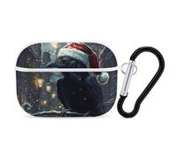 Raven in Santas Hat Moon Compatible with Airpod Pro Case PC Scratch-Resistant Drop-Proof Protective Cover with Keychain White-style