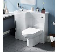 Nes Home Raven LH 900mm Vanity Basin Unit, WC Unit & Elso BTW Toilet White - Flat Pack
