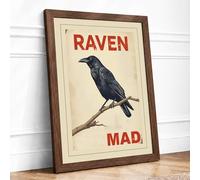 Raven Mad Vintage Framed Wall Art Print A1 Walnut