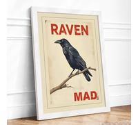 Raven Mad Vintage Framed Wall Art Print A3 White | Ready to Hang, Premium Gi Paper, Fade-Resistant Inks, Securely Packaged, UK Made