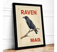 Raven Mad Vintage Framed Wall Art Print A4 Black | Ready to Hang, Premium Gi Paper, Fade-Resistant Inks, Securely Packaged, UK Made