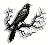 Raven Metal Wall Art, Gothic Black Wall Decor, Bird Home Halloween Decor, Farmhouse Wall Decor for Tree Yard Garden Patio Outdoor