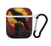 Raven Moon Compatible with Airpod 1/2 Case PC Scratch-Resistant Drop-Proof Protective Cover with Keychain White-style
