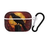 Raven Moon Compatible with Airpod Pro Case PC Scratch-Resistant Drop-Proof Protective Cover with Keychain White-style