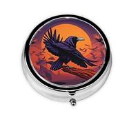 Raven Moon Flight Cute Pill Organizer - AM PM Pill Box, Small & Large Travel Pill Case, Unique Custom Design, Iron Plating, Perfect for Purse and On-The-Go