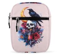 Raven Moon Rose Skull Small Crossbody Bag for Men Women