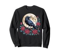Raven Moon Roses Gothic Crow Retro Illustration Vintage Sweatshirt