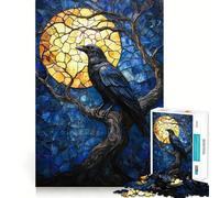 Raven Moon Stained Glass Jigsaw Puzzles for Adults1000 Pieces Smart Game Quiet Calm Pattern Assembly Amazing Present (38x26cm)
