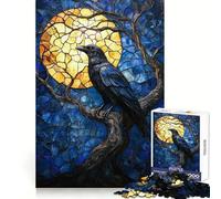Raven Moon Stained Glass Jigsaw Puzzles for Adults1000 Pieces Smart Game Quiet Calm Pattern Assembly Amazing Present (38x26cm)
