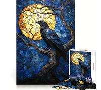 Raven Moon Stained Glass Jigsaw Puzzles for Teenagers 1000 Piece Recall Upgrade Calm Relax Clear Cut Art Collection Piece (50x75cm)