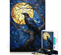 Raven Moon Stained Glass Jigsaw Puzzles for Teenagers 1000 Piece Thought Toy Calm Escape Precise Edge Amazing Present (38x52cm)