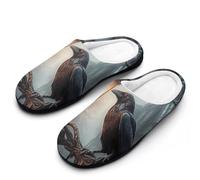 Raven Night Cotton Women's Slip-on Slippers Winter Warm House Shoes with Rubber Sole for Home Office Hotel