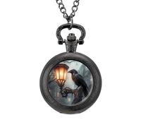 Raven Night Men's Pocket & Fob Watches Silent Ticking Quartz Alloy Chain Watch for Daily Use Black-Style