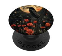 Raven Night Stars Boho Crow Full Moon Flowers PopSockets Adhesive PopGrip