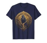 Raven of Odin on Tree of Life Celtic Viking Valhalla Pagan T-Shirt, Men, Navy Blue, X-Large