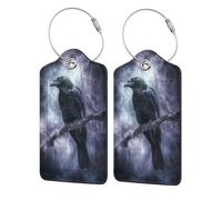 Raven On A Branch Luggage Tag for Suitcase 2 Pack Leather Luggage Tag with Privacy Flap Name Id Label and Metal Loop for Women Men Travel