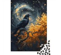 Raven on A Twisted Tree Under A Starry Sky 1000-Piece Puzzle for Adults, 52x38cm/1000pcs, White Card with A Low-dust Finish; An At-home Challenge for Leisure Time