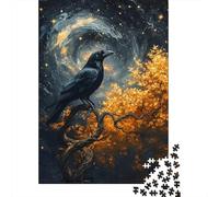 Raven on A Twisted Tree Under A Starry Sky Jigsaw Puzzle for Adults, 1000 Pieces, 38x26cm/1000pcs, Quiet Home Activity, Relaxing Indoor Time And Puzzle Lovers