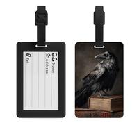 Raven on A Vintage Antique Book Luggage Tag Travel Bag Suitcase Baggage Name Tags