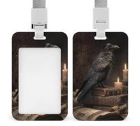 Raven on Ancient Book Candles ID Badge Holder Retractable Clip Card Holder Card Protector Name Badge Name Tag for Work Office Doctor Nurse