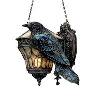 Raven on Lantern Sun Catcher Gothic Raven on Lantern Decoration 2D Acrylic Sun Catcher Fake Stained Glass Window Hanging Halloween for Party Decoration Dark Academia at Home