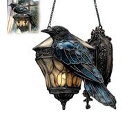 Raven on Lantern Suncatcher Halloween Crow Lantern Suncatcher 2025 Vintage Decoration Stained Glass 2D Acrylic Ornament for Dark Academia Home Window and Wall Hanging Easy to Hang