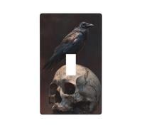 Raven On Old Skull Dark Fantasy Light Switch Cover Decorative Single Toggle 1 Gang Wall Plate for Kitchen Farmhouse Bedroom Bathroom Art Decor