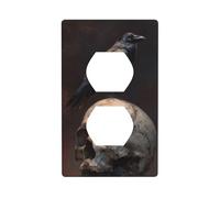 Raven On Old Skull Dark Fantasy Outlet Cover Light Switch Cover Decorative 1 Gang Wall Plate for Kitchen Room Bathroom Size 7x11.4cm