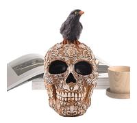 Raven on Skull Figurine, Halloween Skull Decor Skeleton Statue Ornament, Realistic Collectible Prop with Crow Design Table Centerpieces for Home Cafes Bars Desktop Display Haunted House