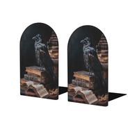 Raven On Top Of Open Book Bookends For Shelves 2 Pcs Wooden Book Stopper Organizer For Home Office Libraries