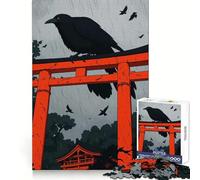 Raven on Torii Gate in Rain Hard Jigsaw Puzzle for Adults 1000 Pieces Pure Logic Toy Home Activity Clean Cut Lovely Gift (50x75cm)