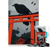 Raven on Torii Gate in Rain Hard Jigsaw Puzzle for Adults 1000 Pieces Pure Logic Toy Home Activity Clean Cut Lovely Gift (50x75cm)