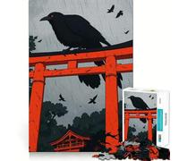 Raven on Torii Gate in Rain Puzzles for Adults 1000 Puzzles Strengthen Memory Anxiety Relief Smooth Edge Warm Surprise (38x52cm)