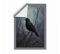 Raven on Winter Branch Scandinavian Unframed Wall Art Print A3 (42×29.7cm), Wall Decor for Living Room, Bedroom, Office & Home, Art Gift
