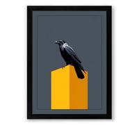 Raven on Yellow Minimalist Framed Wall Art Print A3 (42×29.7cm) Black, Wall Decor for Living Room, Bedroom, Office & Home, Ready to Hang, Art Gift