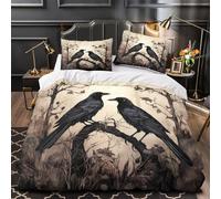 Raven Pair Quilt Cover 3D Print Ultra Soft 3 Pcs Bed Set Hidden Zipper Gothic Forest Illustration Comforter Cover Luxurious All Season for Kids Adults Women Teens Youth Teenagers King（220x240cm）
