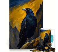 Raven Perched Against Mountain Backdrop Painting 1000 Pieces Jigsaw Puzzles for Adults Strengthen Memory Casual Fun Clean Edge Classic Gift (38x26cm)