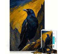 Raven Perched Against Mountain Backdrop Painting Jigsaw Puzzle for Adults 1000 Pieces Memory Boost Group Play Pattern Assembly Xmas Surprise (38x52cm)