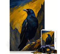 Raven Perched Against Mountain Backdrop Painting Jigsaw Puzzle for Adults 1000 Pieces Memory Boost Group Play Pattern Assembly Xmas Surprise (38x52cm)