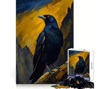 Raven Perched Against Mountain Backdrop Painting Jigsaw Puzzle for Adults 1000 Pieces Mind Puzzle Calm Pastime Image Assembly Lovely Present (50x75cm)