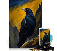 Raven Perched Against Mountain Backdrop Painting Jigsaw Puzzle for Adults 1000 Pieces Mind Puzzle Calm Pastime Image Assembly Lovely Present (50x75cm)
