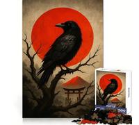Raven Perched Against Red Sun And Torii 1000 Pieces Jigsaw Puzzles for Adults Mental Logic Toy Serene Time Firm Cut (38x52cm)