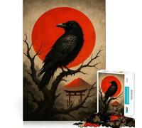 Raven Perched Against Red Sun And Torii Jigsaw Puzzles for Adults1000 Piece Mind Skill Group Joy Quality Edge Art Collection Piece (38x26cm)