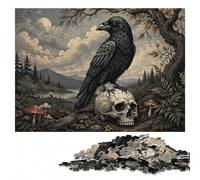 Raven Perched on A Skull Adult Jigsaw Puzzle, Wooden, 500 Pieces | Shared puzzle time - a simple way to organise the image over several sessions.