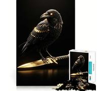 Raven Perched on Golden Dagger Jigsaw Puzzles 1000 Piece for Adults Intellect Toy Calm Relax Precise Cut Santa Wish Item (50x75cm)