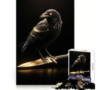 Raven Perched on Golden Dagger Jigsaw Puzzles 1000 Piece for Adults Intellect Toy Calm Relax Precise Cut Santa Wish Item (50x75cm)