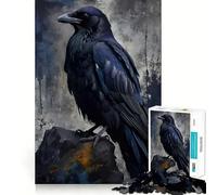 Raven Perched on Rock Digital Art Jigsaw Puzzles 1000 Pieces for Teenagers Logic Game Warm Time Precise Cut Art Collection Piece (50x75cm)